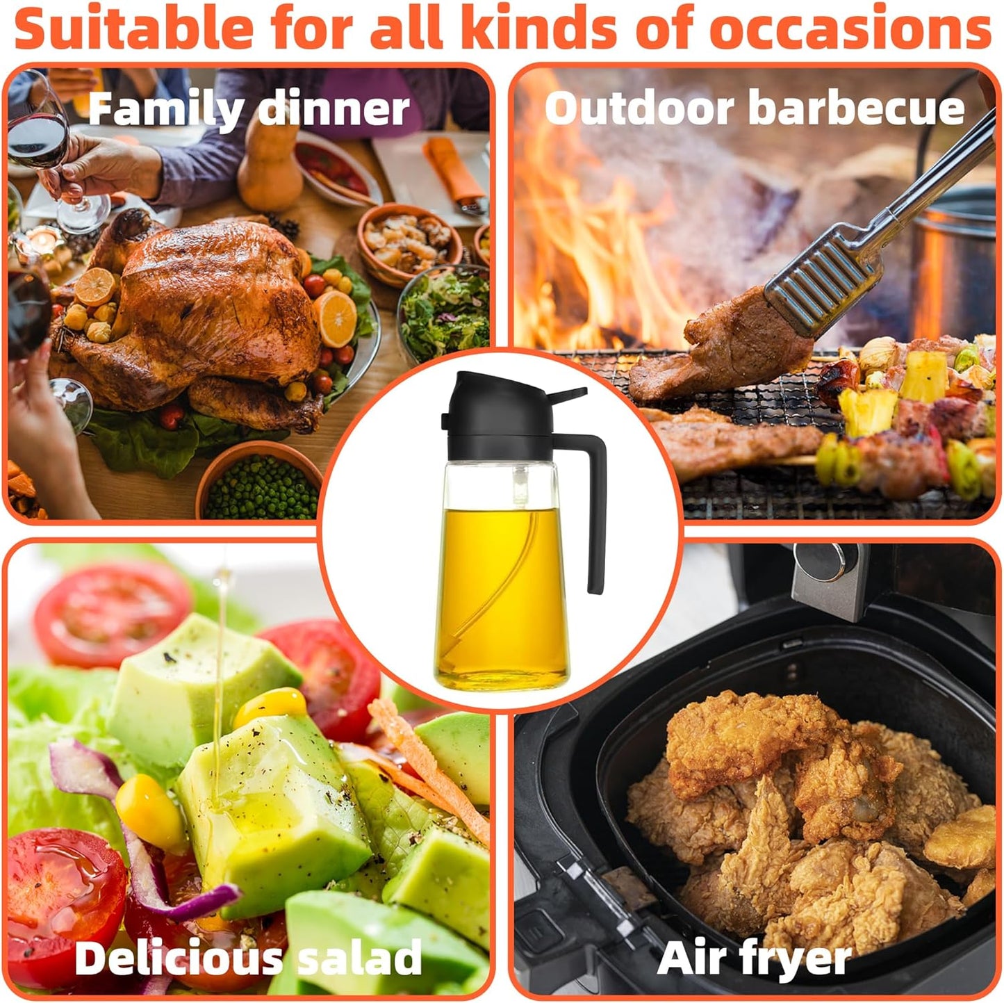 2-In-1  Oil Dispenser and Oil Spray Bottle 16 oz