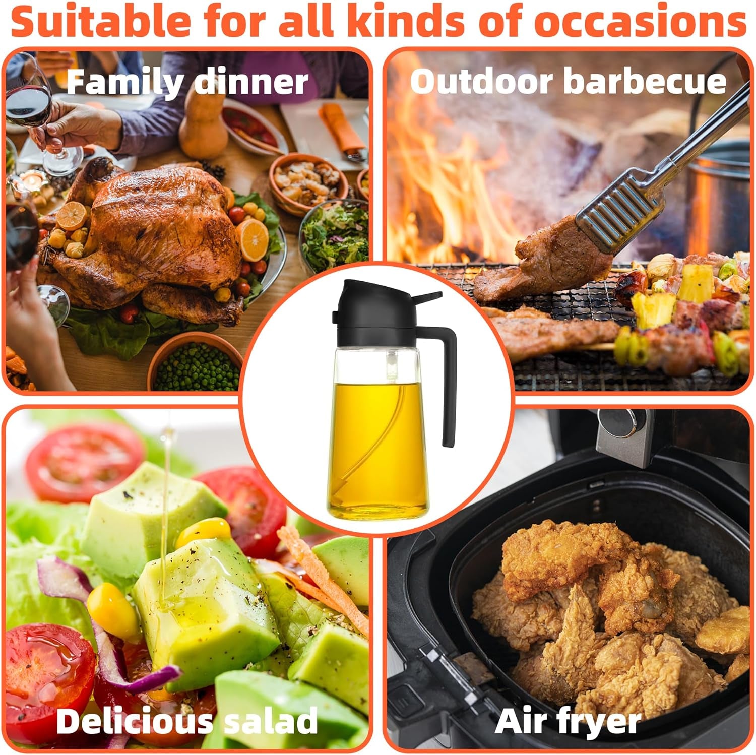 2-In-1  Oil Dispenser and Oil Spray Bottle 16 oz