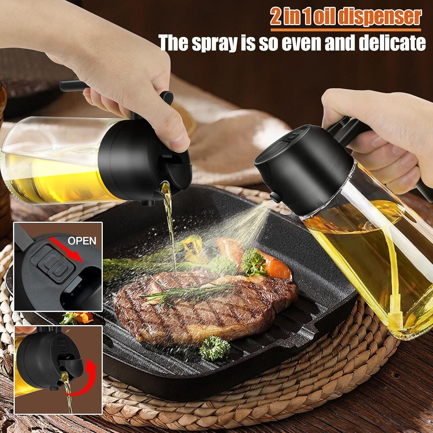 2-In-1  Oil Dispenser and Oil Spray Bottle 16 oz