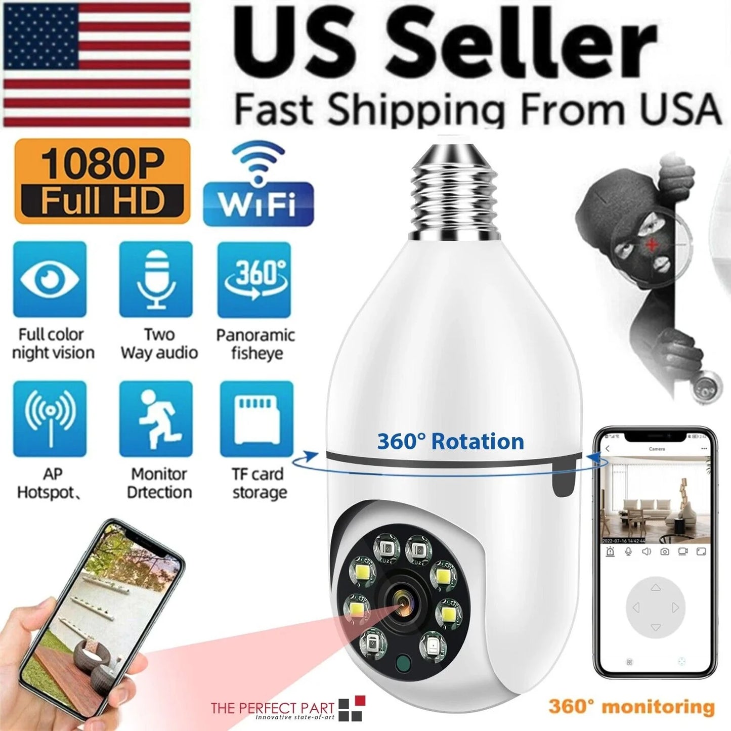 360°Wi-Fi Light Bulb Camera Smart Home Wireless Security