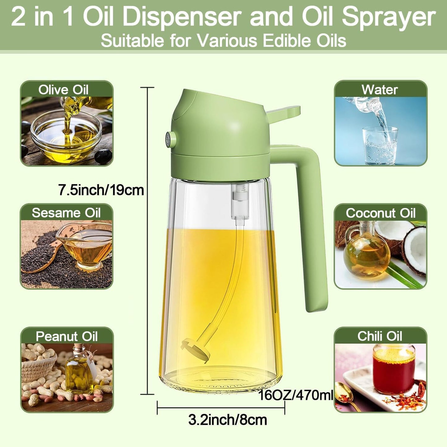 2-In-1  Oil Dispenser and Oil Spray Bottle 16 oz